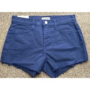 NWT LAgence Sz 24 Navy Ryland High Rise Cut Off Pockets Zip Shorts Raw Hem